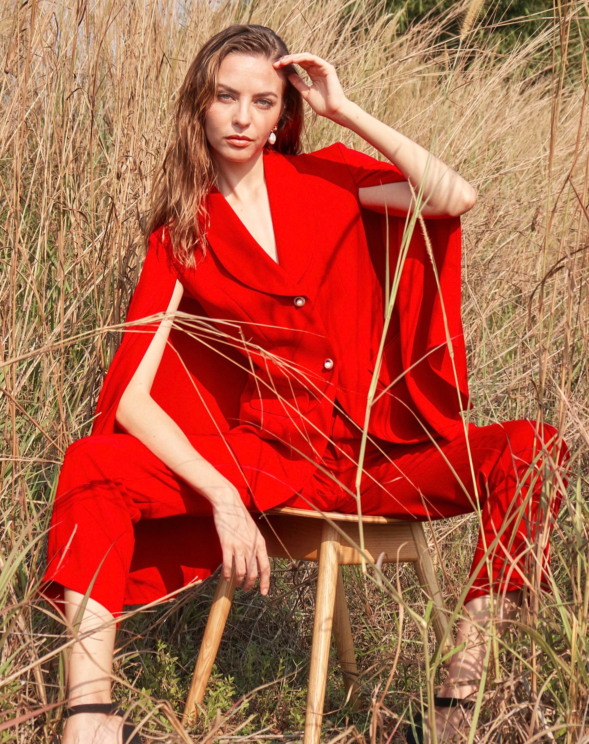 strapless open back dress Monica Red Blazer Dress